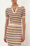 Zimmermann Zim Awaken Scallop Knit Polo Multi Stripe In Multi