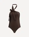 Zimmermann Awaken Asymmetric Halter One-piece Swimsuit In Brown