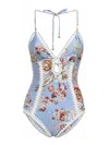 Zimmermann Triangle Bikini Top With Scalloped Trim And Detachable Straps In Blue