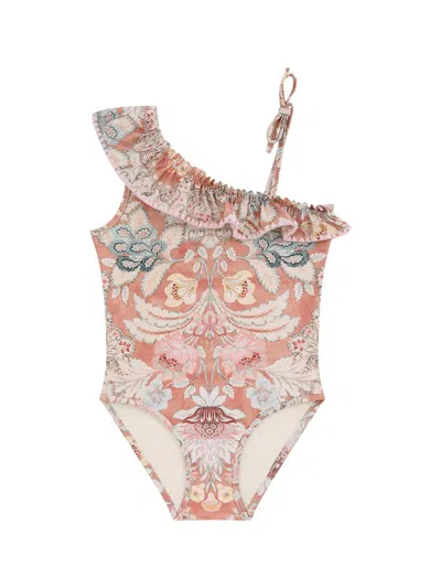 Zimmermann Floral One-shoulder Daylight Swimsuit In Pink