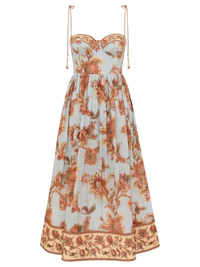 Zimmermann Back Zip Corset-style Mini Dress With Tie-shoulder Straps In Blue