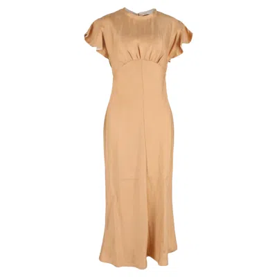 Zimmermann Backless Short Sleeve Midi Dress In Brown Linen