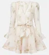 Zimmermann Womens Balance Long-sleeve Linen And Silk-blend Mini Dress White Hydrangea Xxs