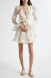 Zimmermann Womens Balance Long-sleeve Linen And Silk-blend Mini Dress White Hydrangea Xxs