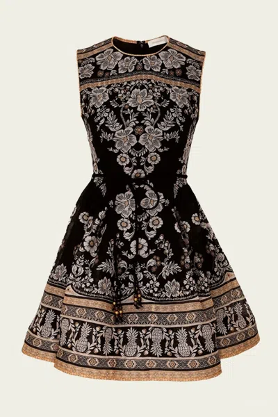 ZIMMERMANN BALANCE PEPLUM MINI DRESS IN BLACK STAMP