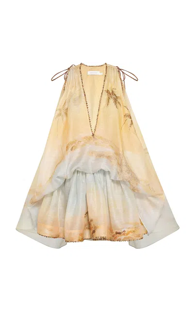 Zimmermann Balance Plunge Mini Dress In Yellow