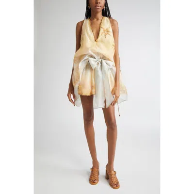 Zimmermann Balance Plunge Neck Linen & Silk Minidress