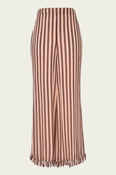 Zimmermann Balance Ruffle Flare Pant In Chocolate Stripe In Pink