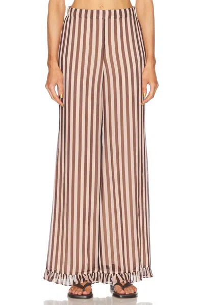 ZIMMERMANN BALANCE RUFFLE FLARE PANT IN CHOCOLATE STRIPE