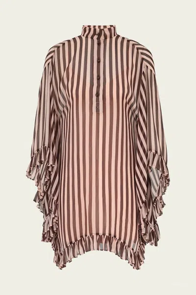 Zimmermann Balance Ruffle Tunic In Chocolate Stripe