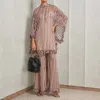 Zimmermann Balance Ruffle Tunic In Chocolate Stripe In Pink