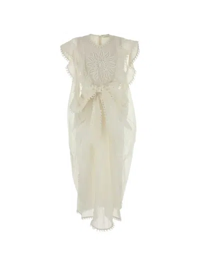 Zimmermann Balance Sun-embroidered Midi Dress In White