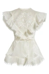 Zimmermann Balance Waterfall Belted High-low Linen & Silk Top In Ivory