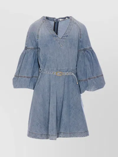 ZIMMERMANN BALLOON SLEEVE MINI DRESS BELTED