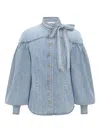 Zimmermann Cotton Denim Shirt With Mandarin Collar In Blue