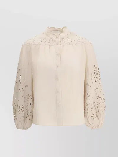 Zimmermann Balloon Sleeves Embroidered Linen Blouse In Neutral