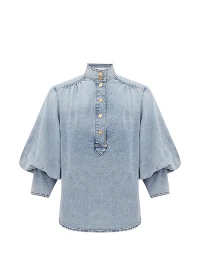Zimmermann Balloon-sleeve Bow-detail Blouse In Blue
