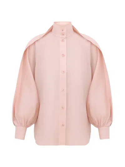 Zimmermann Balloon-sleeve High-neck Blouse In Pink