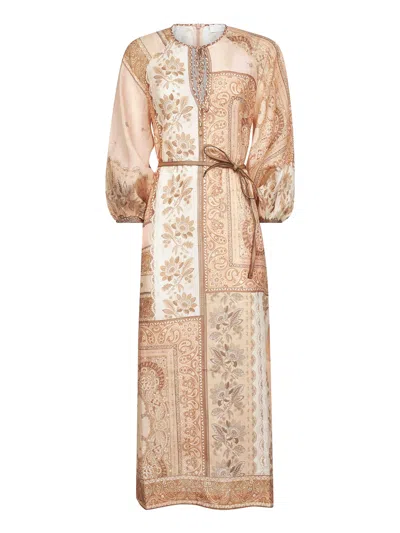 Zimmermann Bandana Print Linen Lucky Tunic Midi Dress In Orange