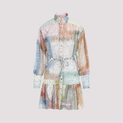 Zimmermann Bandana Print Matchmaker Lantern Cotton-silk Mini Dress In Multicolour