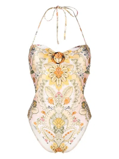 Zimmermann Baroque Pattern-print Swimsuit In Neutrals