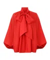 Zimmermann Silk Crush Pussybow Blouse In Red