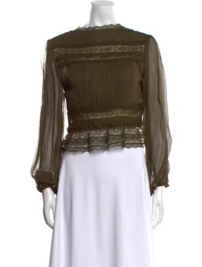 Pre-owned Zimmermann Bateau Neckline Long Sleeve Crop Top In Green