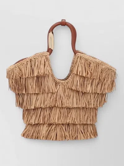 Zimmermann Beach Bag Fringe Shoulder Strap Textured Handle