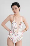 Zimmermann Multicolour Floral Swimsuit With Ruffled Edges And Adjustable Ties In Neutral