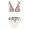 Zimmermann Rhiannon Wide Shoulder Bikini Set In Cream Multi Paisley In Beige