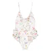Zimmermann Multicolour Floral Swimsuit With Ruffled Edges And Adjustable Ties In Multi