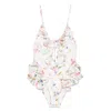 Zimmermann Multicolour Floral Swimsuit With Ruffled Edges And Adjustable Ties In Multi