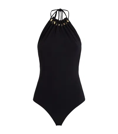 Zimmermann Beaded Halterneck Fairlight Swimsuit In Black