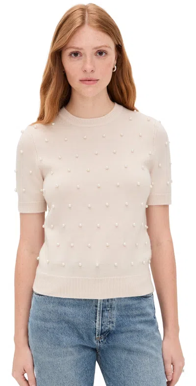 Zimmermann Beaded Short Sleeve Sweater Chalk In Neutral