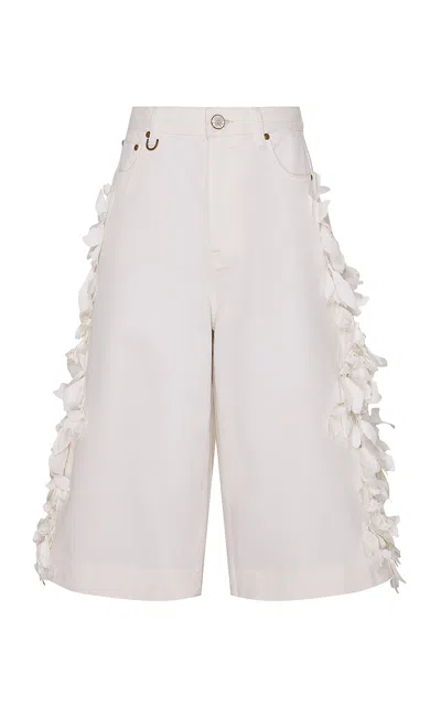 Zimmermann Becoming Applique Cotton Denim Shorts In White