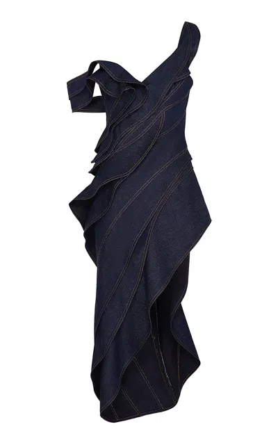 Zimmermann Becoming Denim Wave Cotton Midi Dress In Blue