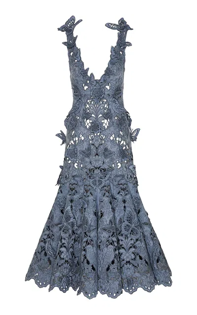 Zimmermann Becoming Embroidered Leather Maxi Dress In Blue