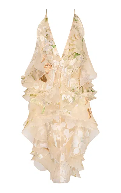 Zimmermann Becoming Flounce Silk-blend Mini Dress In Multi