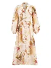 Zimmermann Beige Ascension Linen Long Dress In Brown