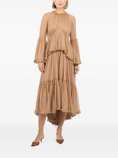 Zimmermann Beige Dress With Ruffles In Multi
