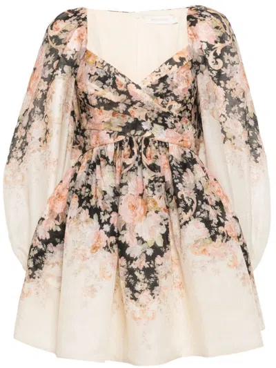 Zimmermann Beige Floral Draped Mini Dress
