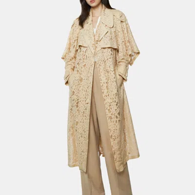 Pre-owned Zimmermann Beige Floral Lace And Linen Trench Midi Dress M In Sand