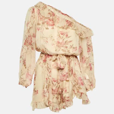 Pre-owned Zimmermann Beige Floral Print Silk Corsair Whimsy Playsuit M