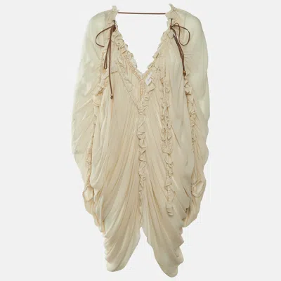 Pre-owned Zimmermann Beige Illuminate Draped Crepe Cold-shoulder Blouse M