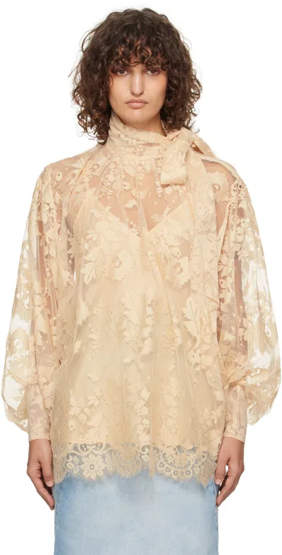 ZIMMERMANN BEIGE ILLUSTRATION LACE BLOUSE