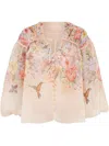 Zimmermann Illuminatebeige Blouse With Puffed Sleeves And All-over Floral Print In Linen And Silk Blend Woman