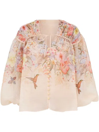 Zimmermann Illuminate Drawn Linen & Silk Shirt In Neutral