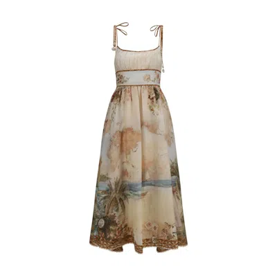 Zimmermann Beige Linen Casual Women's Dress In Multi