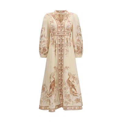 Zimmermann Beige Linen Casual Dress In Multi