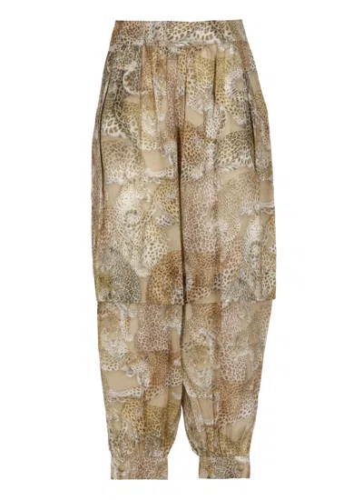 Zimmermann Beige Rebellion Animalier Silk Pants In Brown